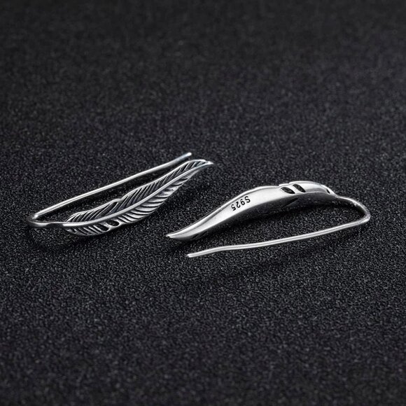 925 Sterling Silver Feather Crawler Earrings for Women Climber Earrings Cuff Ear - Picture 2 of 7